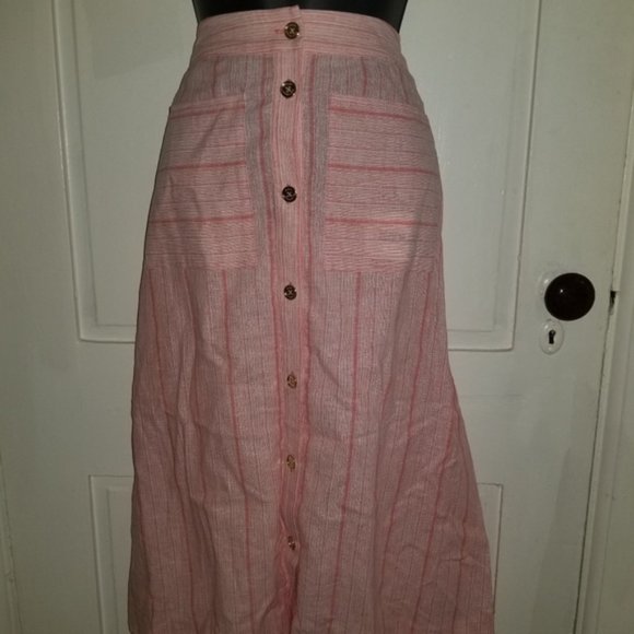 NWT MICHAEL KORS Linen Button-Down Midi Skirt M - Picture 2 of 5